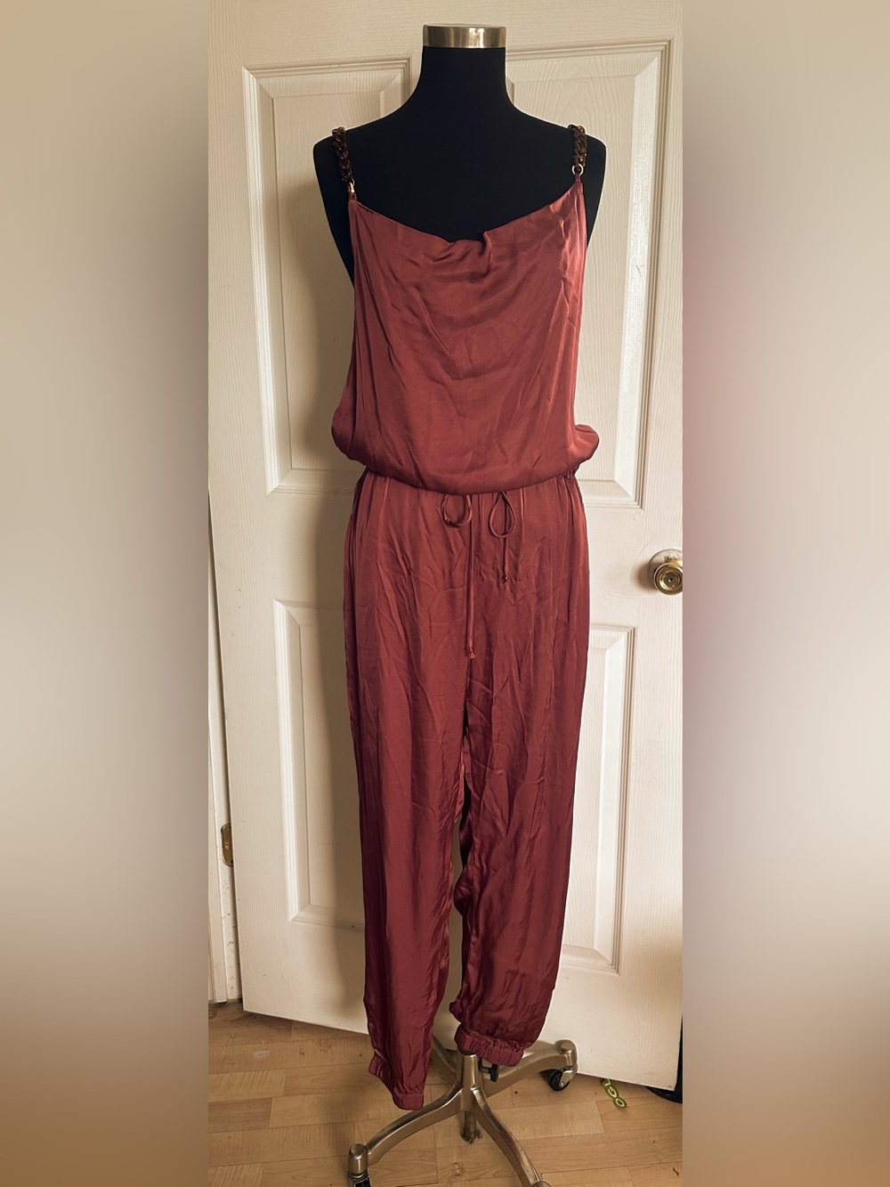Young Fabulous & Broke YFB Rust Jumpsuit with faux tortoise chain straps Small
